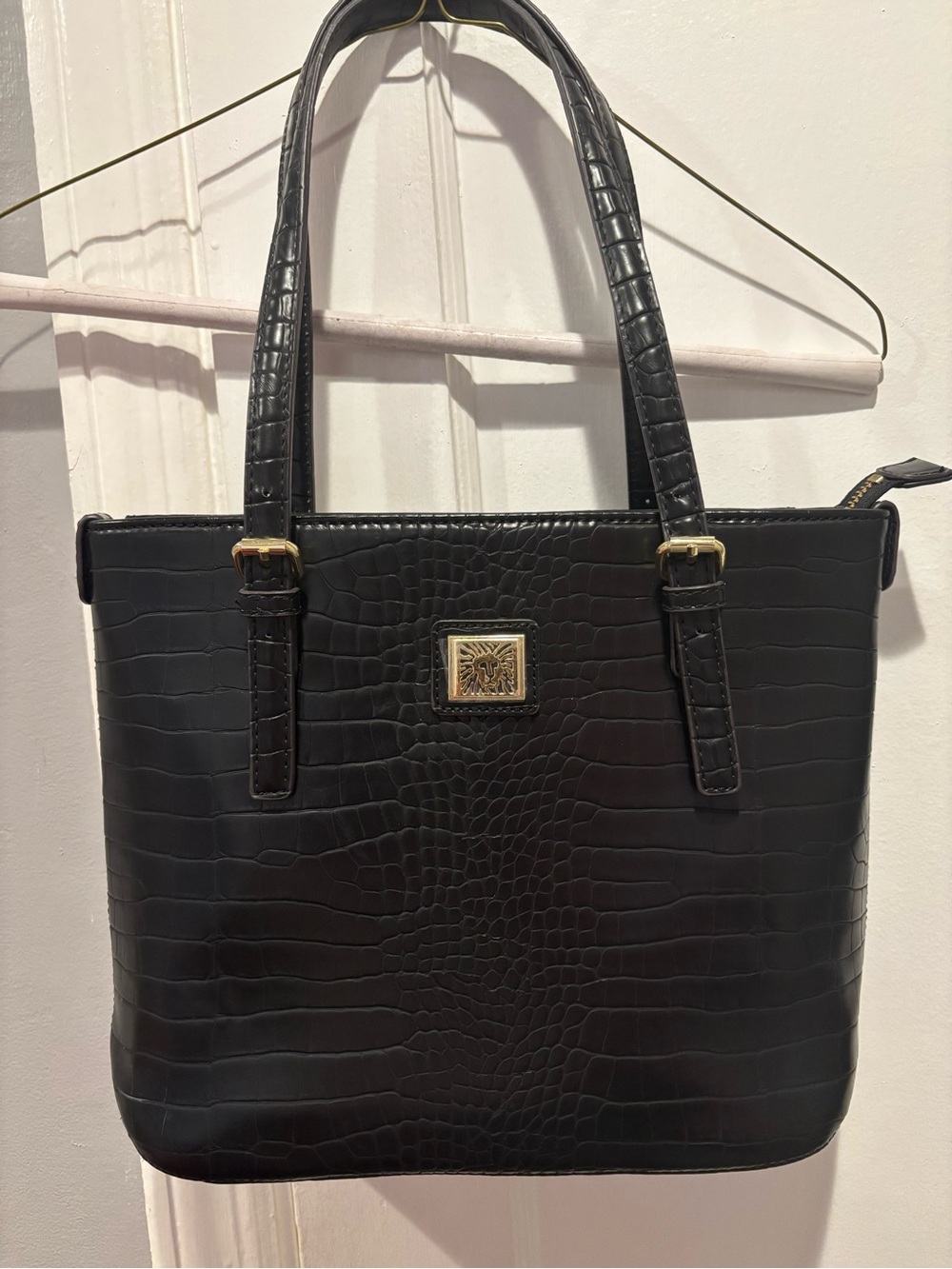 Anne Klein Black Croc-Embossed Tote